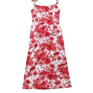 Source Unknown Vintage 70s Red and White Floral Maxi Dress Size M or L Summer